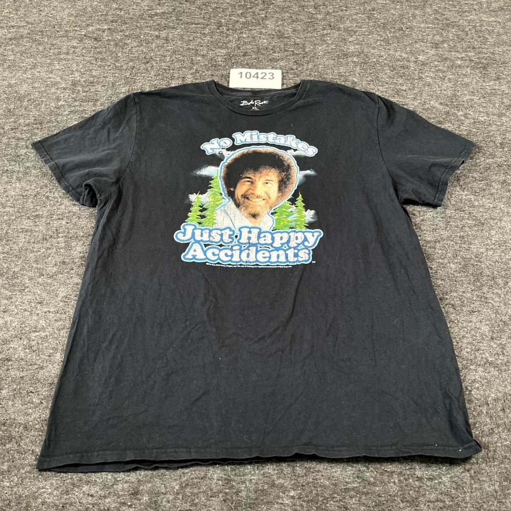 Bob Ross T Shirt Mens XL Black Happy Accidents Graphic Novelty Art Crew Neck